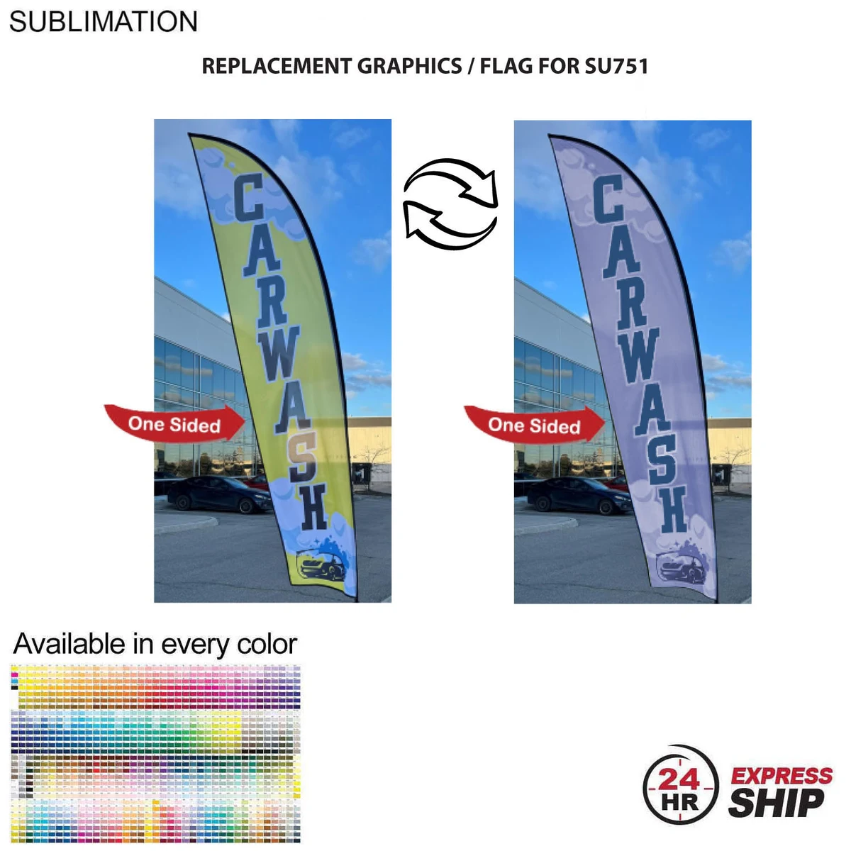 24Hr Express Ship - Replacement Flag for 13' Medium Feather Flag Kit, Full Color Graphics One Side 1