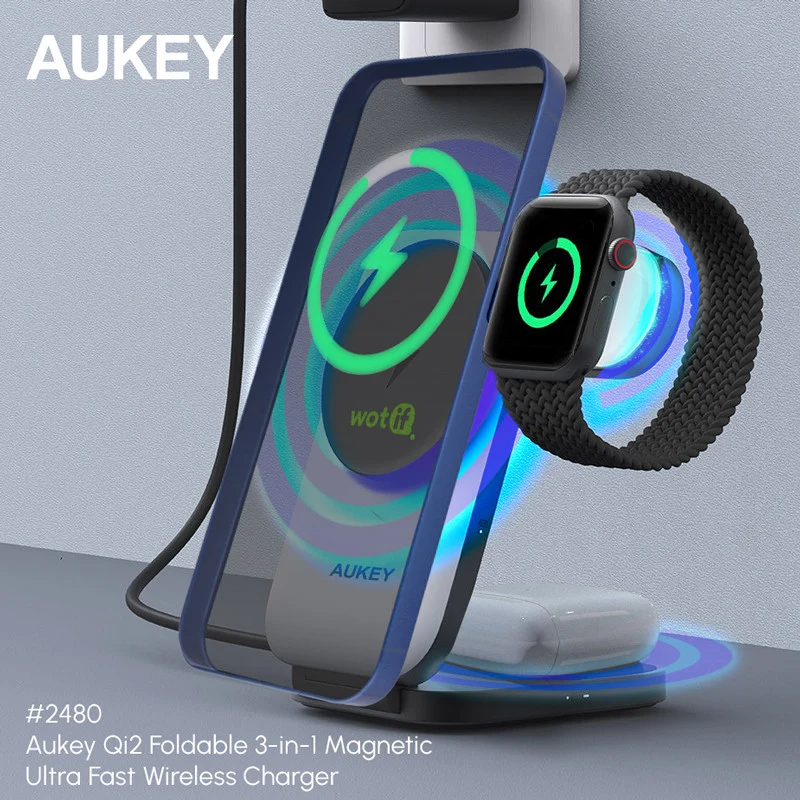 Aukey qi2 Foldable 3-in-1 Magnetic Ultra Fast Wireless Charger 1