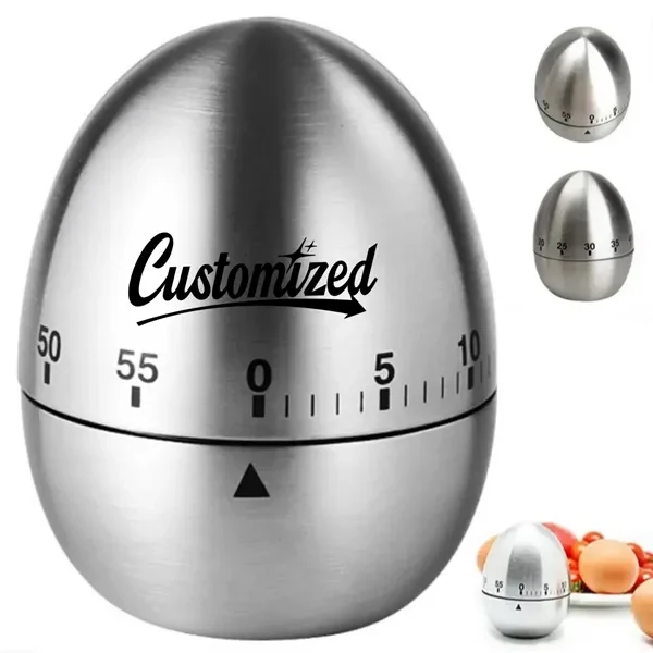 Custom Stainless Steel 60 Minute Egg Shaped Mechanical Timer — Kitchen Chef Essential 1