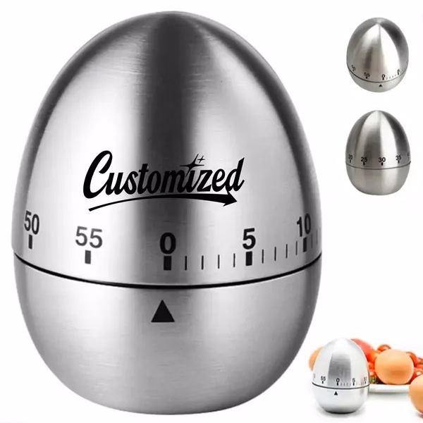 Custom Stainless Steel 60 Minute Egg Shaped Mechanical Timer — Kitchen Chef Essential