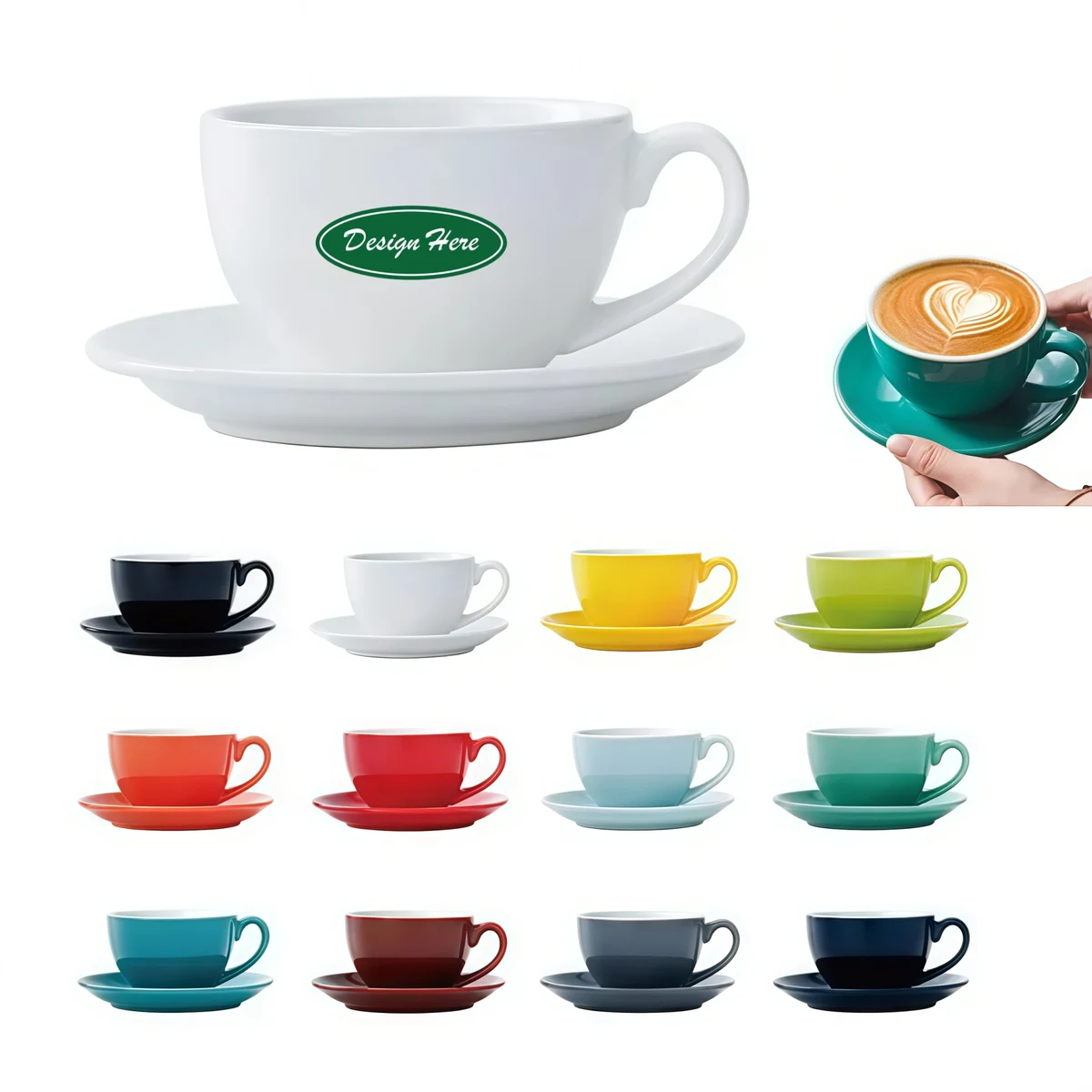 8.4 Oz Ceramic Coffee Cup with Saucer 1