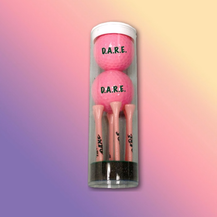 Golf Ball Tube w/ Six Pink 2 3/4" Tees & 2 Golf Balls