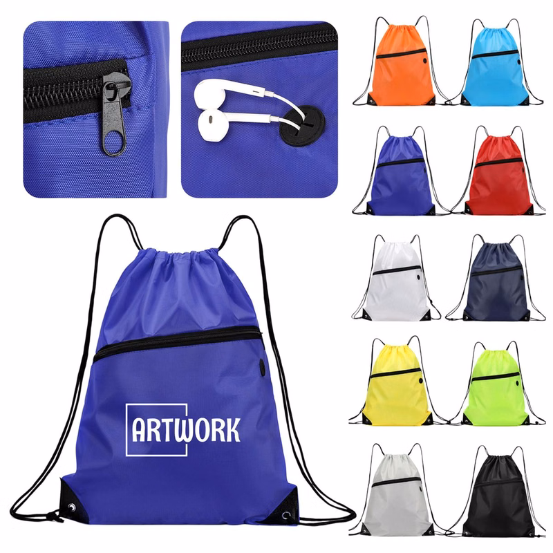 Zip Pocket Drawstring Backpack