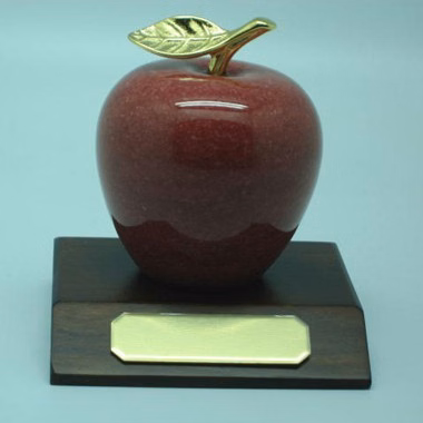 GENUINE MARBLE APPLE AWARD WITH WOOD BASE