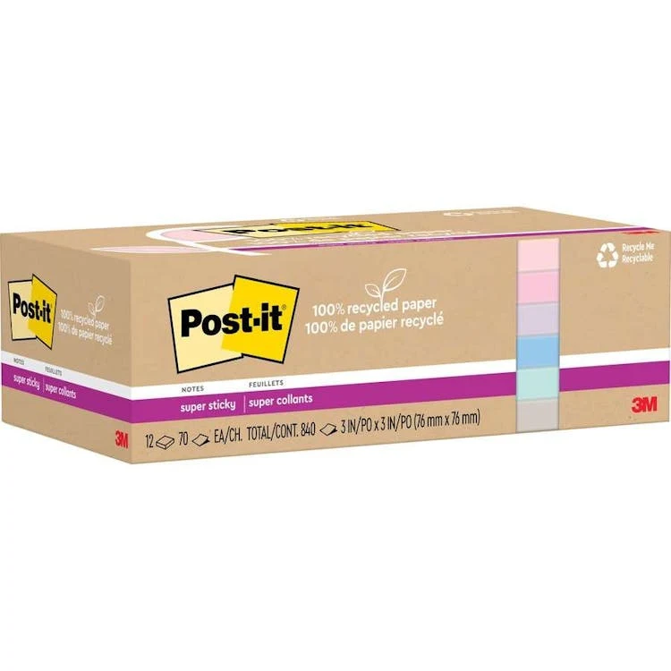Super Sticky Notes - Pastels 70 Sheets 12 Pack 1