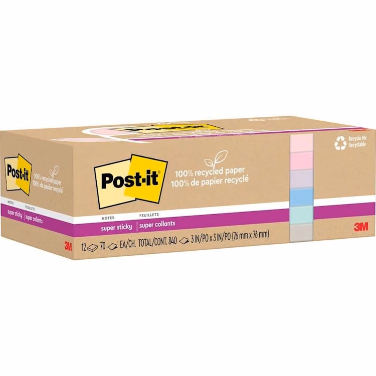 Super Sticky Notes - Pastels 70 Sheets 12 Pack