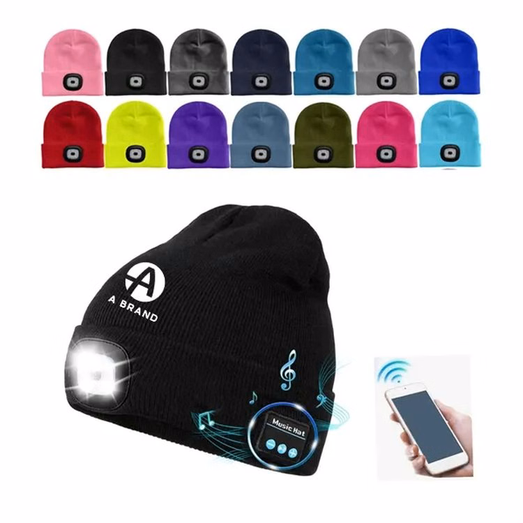 USB Rechargeable Bluetooth Beanie Hat with LED Light