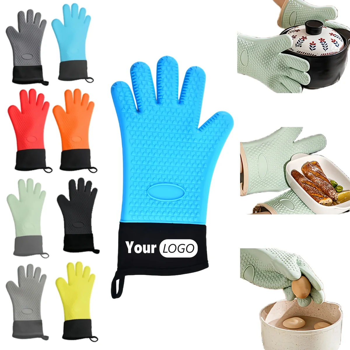 Flexible Five Finger Heat Resistant Silicone Oven Mitts 1