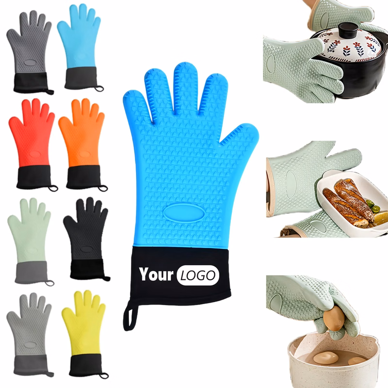 Flexible Five Finger Heat Resistant Silicone Oven Mitts