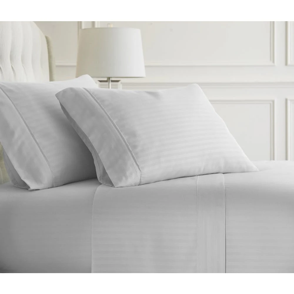 Premium Embossed Sheet Sets - White Striped King 4 Piece 1