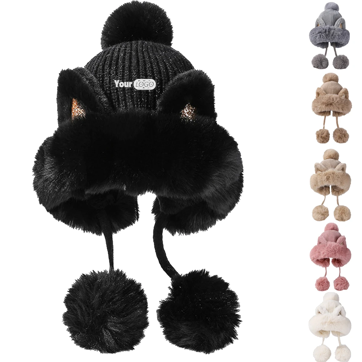 Women Winter Warm Cute Cat Ears Knitted Beanie Hat 1