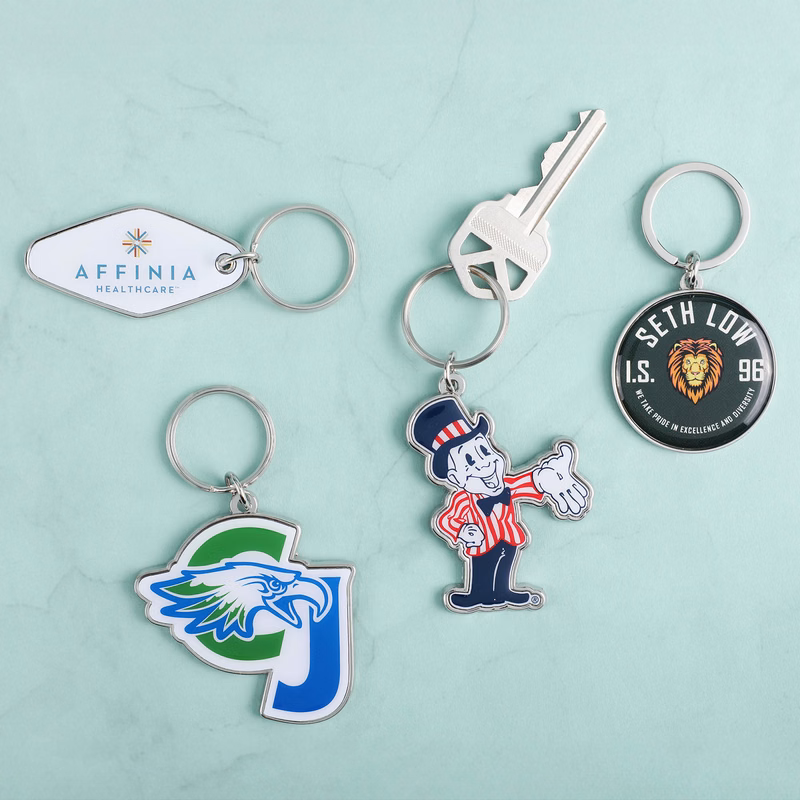 Custom Die Cast Keychain w/Offset Print & Epoxy Dome: 1 Side Imprint