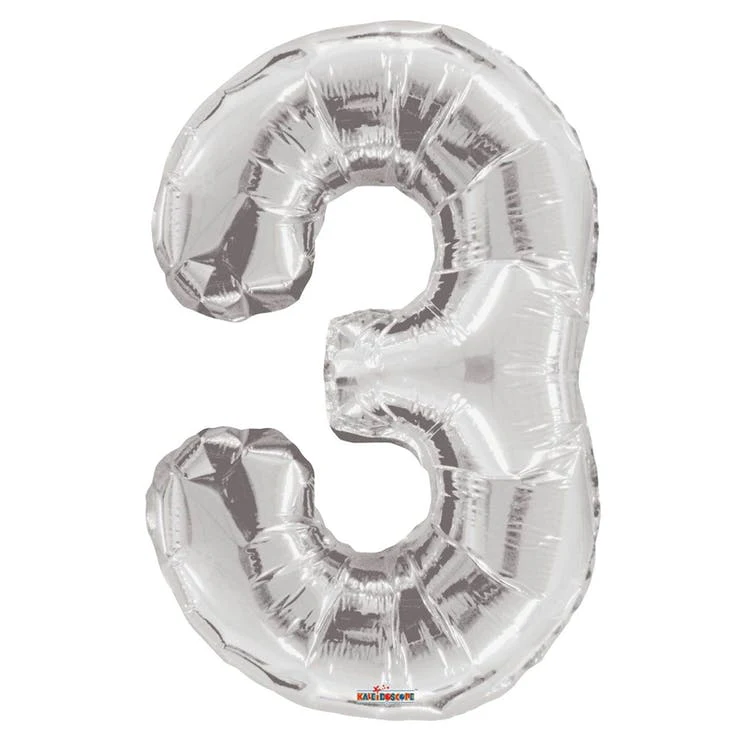 Mylar Number 3 Balloons - Silver 34" 1
