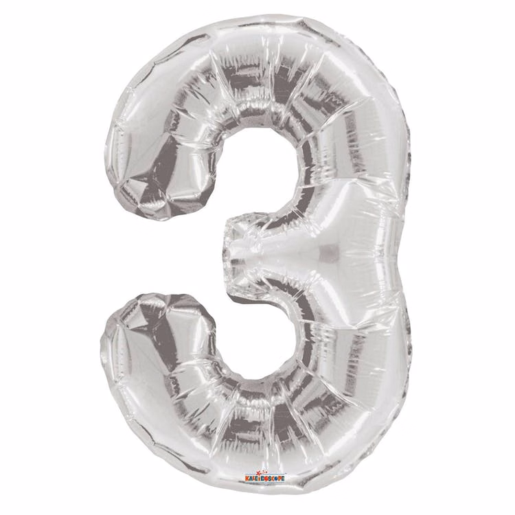 Mylar Number 3 Balloons - Silver 34"