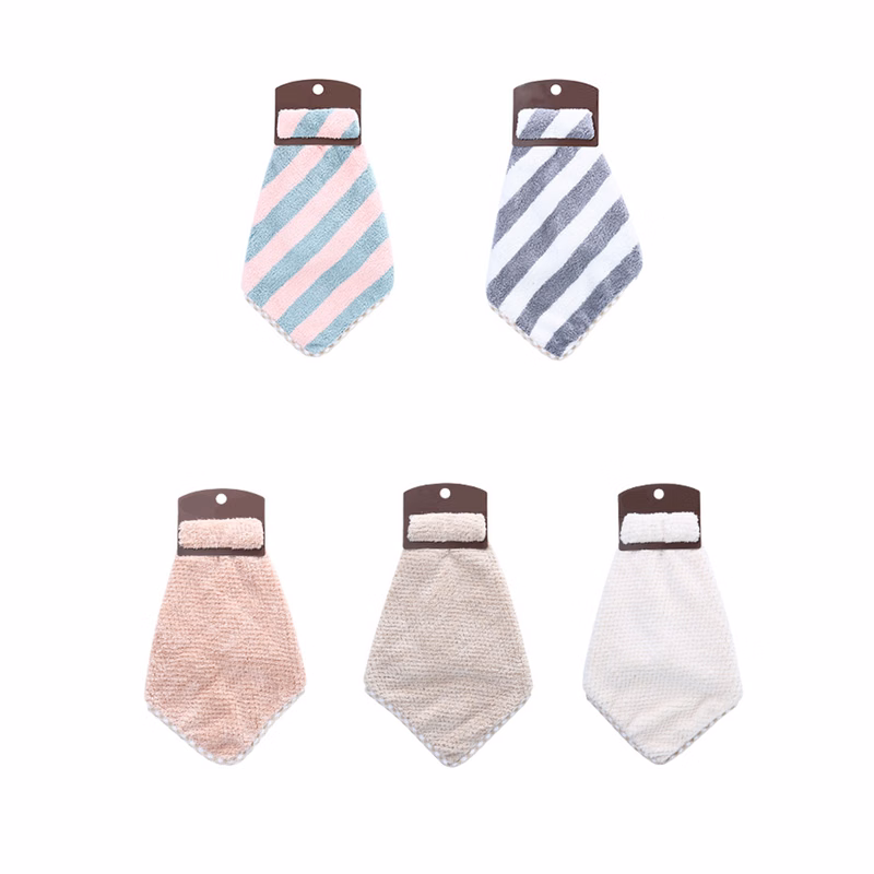 Household bathroom kitchen striped coral velvet hand towel dishcloth