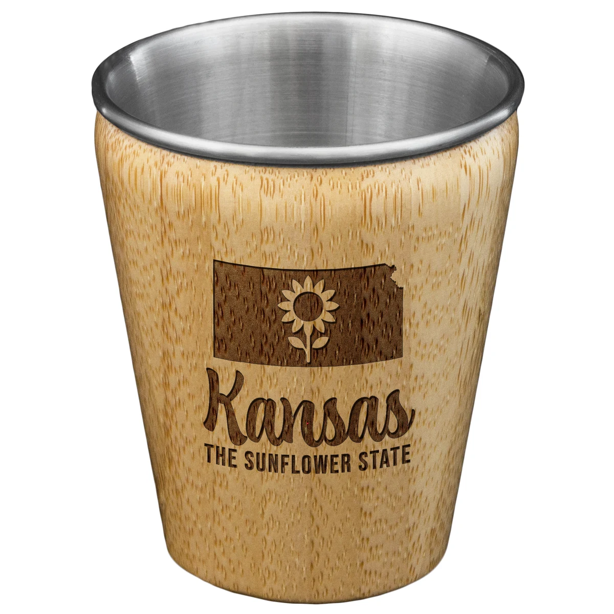 Kansas State Bamboo and Stainless Steel Shot Glass 1