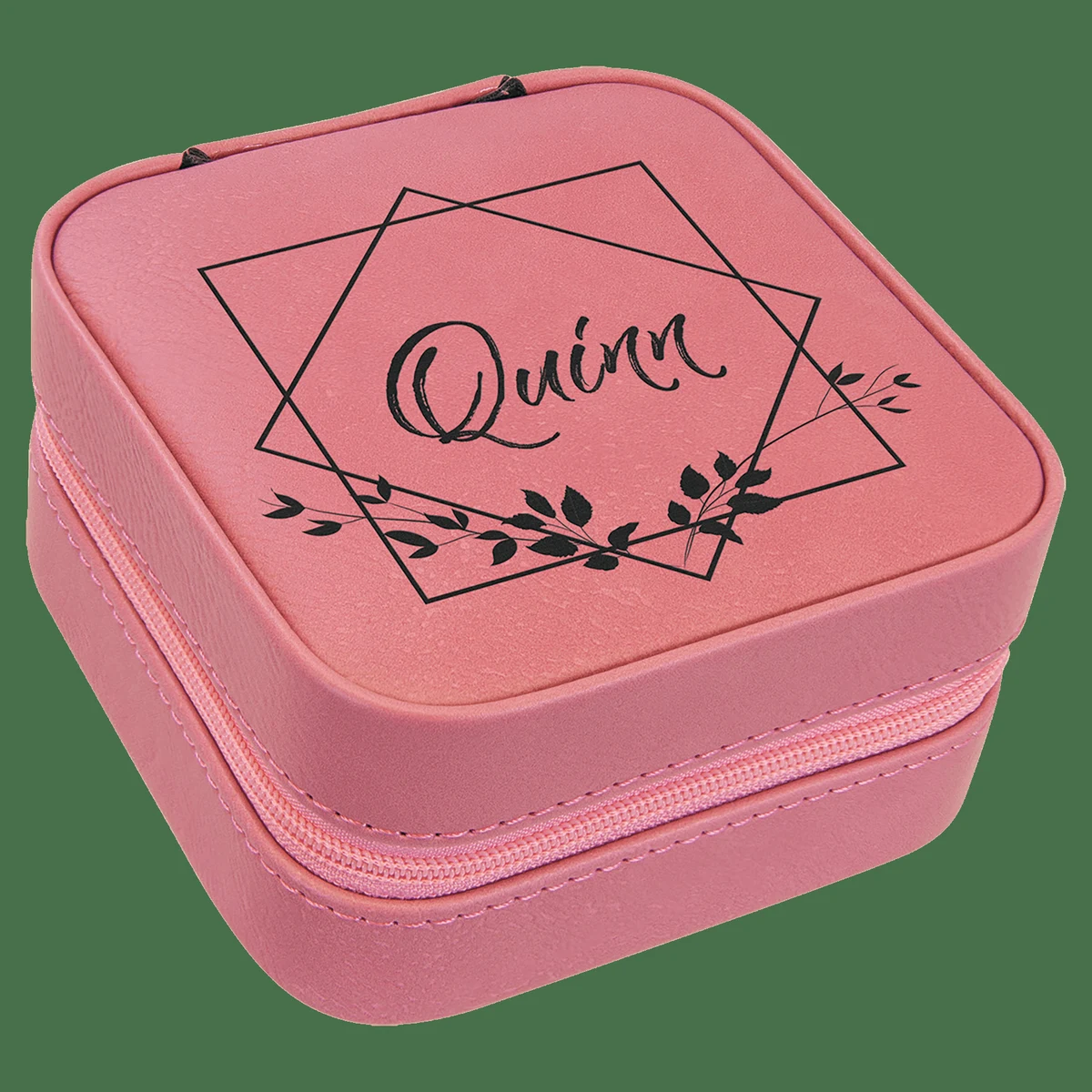 4" X 4" Pink Leatherette Travel Jewelry Box with Black Lining 1