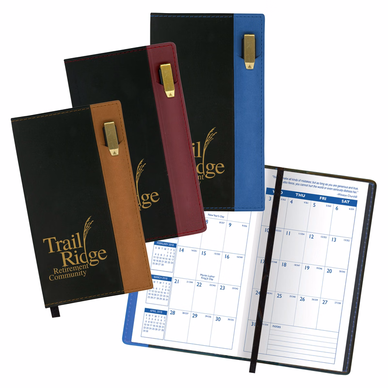 Lafayette Series Soft Cover 2 Tone Vinyl Monthly Planner w/ Clear Pen