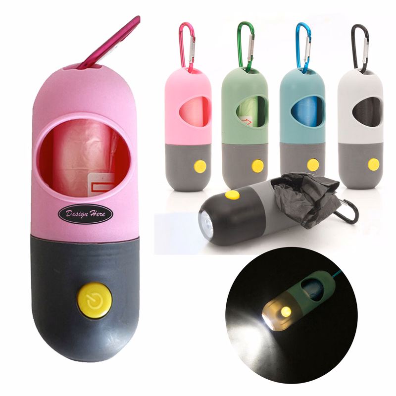 Convenient Dog Waste Bag Dispenser Featuring LED Flashlight