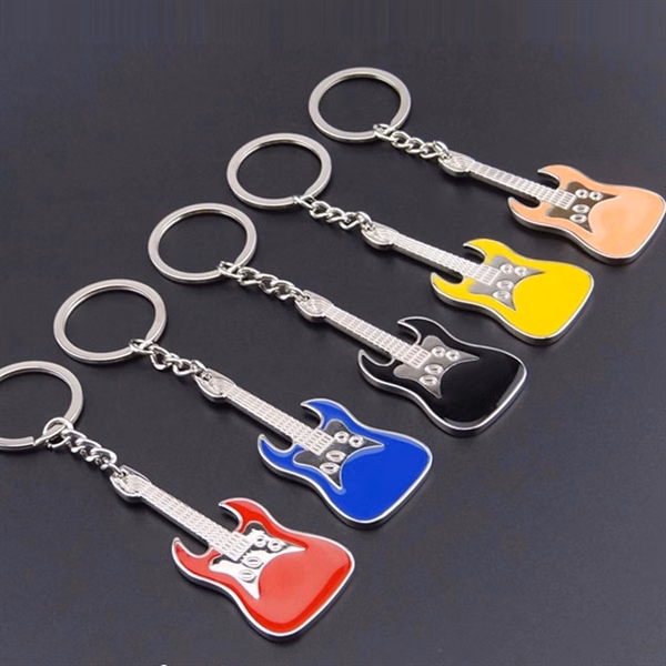 Custom Metal Guitar Keychain with Full-Color Logo — Music Enthusiast Gift