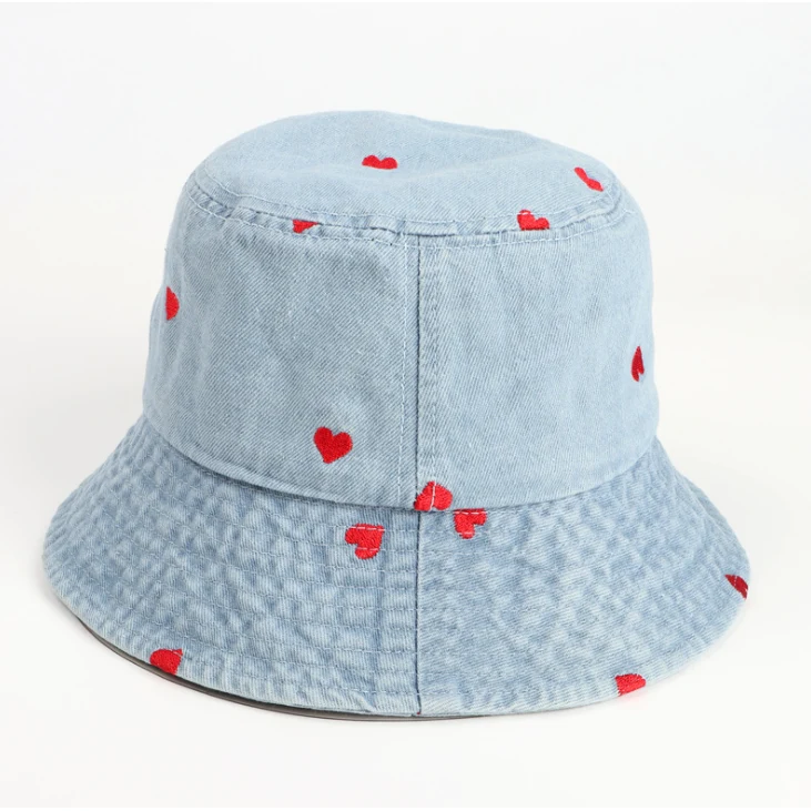 Fashion Denim Love Embroidered Bucket Hat 1