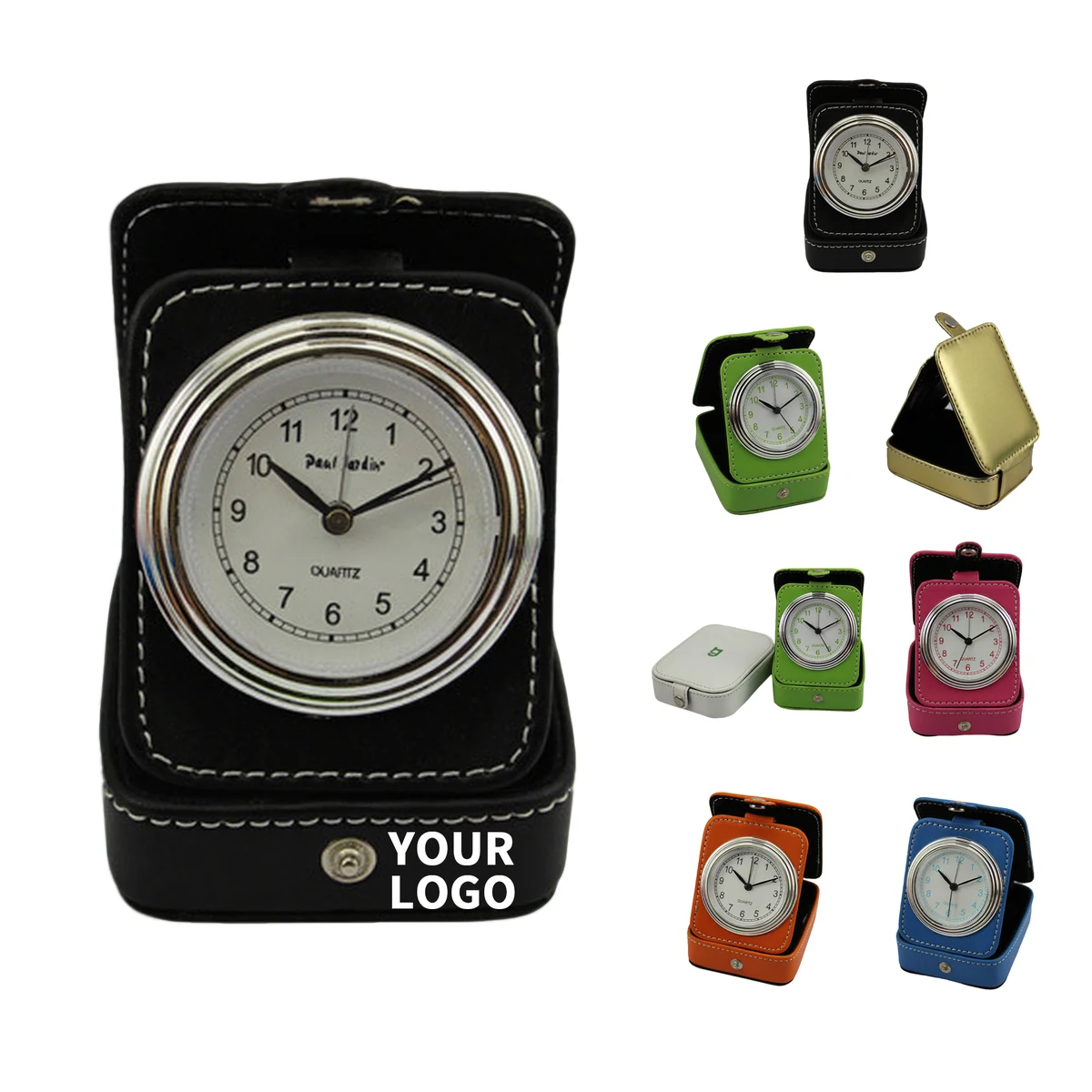 Folding Faux Leather Travel Alarm Clock With Analog Movement 1