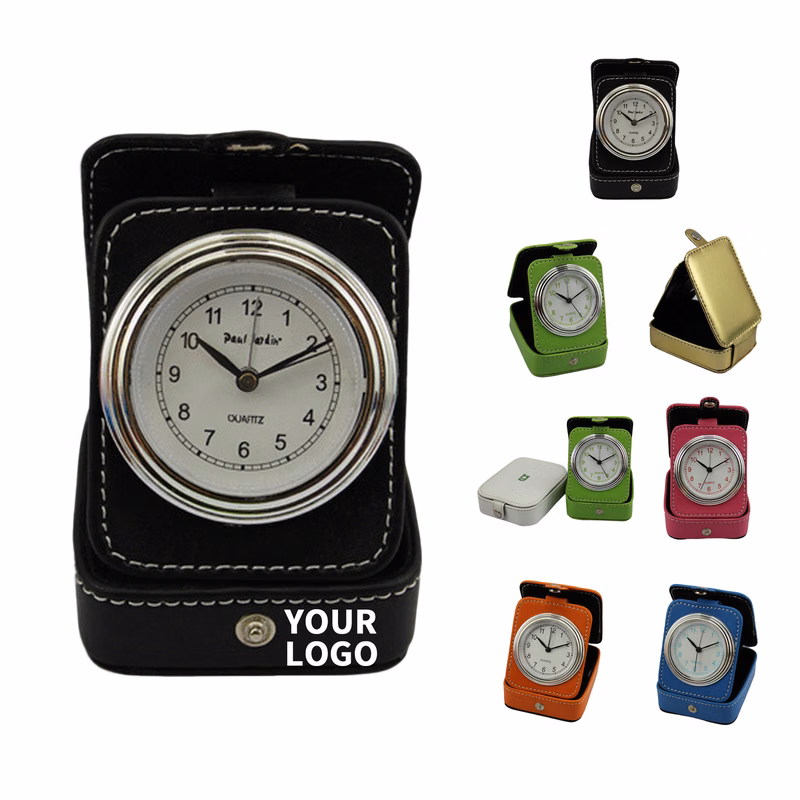 Folding Faux Leather Travel Alarm Clock With Analog Movement