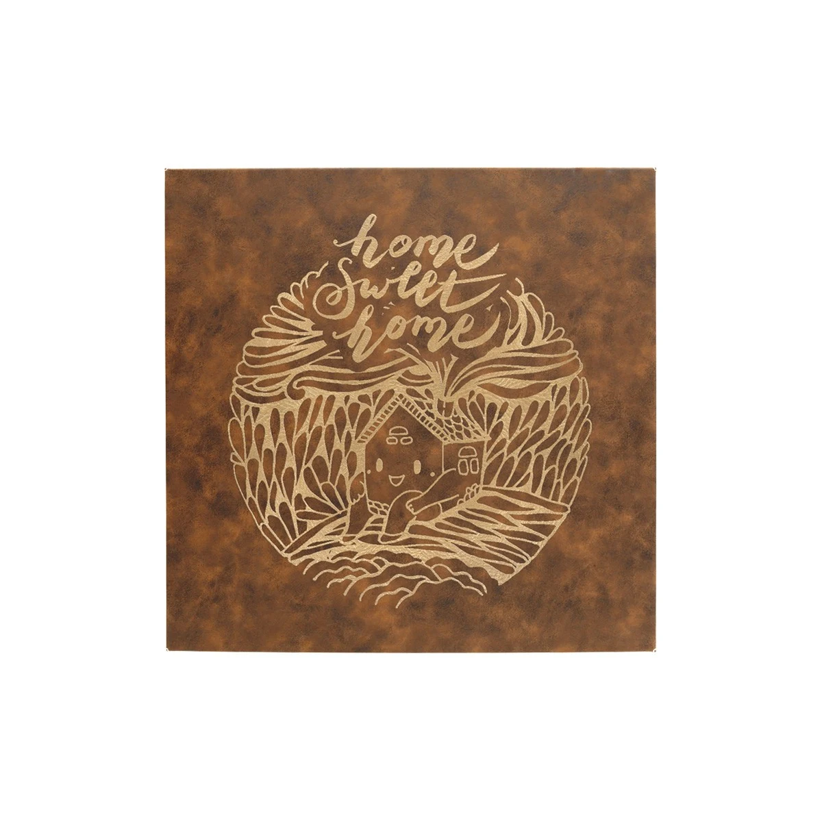 14" x 14" Rustic/Gold Leatherette Wall Decor 1