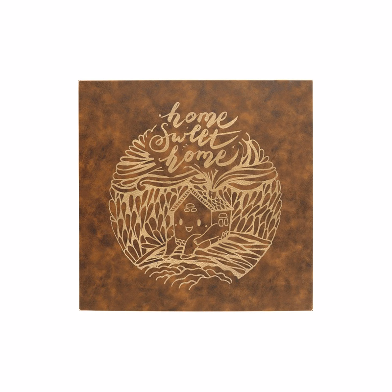 14" x 14" Rustic/Gold Leatherette Wall Decor