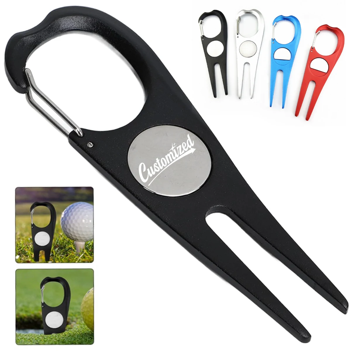 Golf Divot Tool with Bottle Opener and Carabiner Clip 1