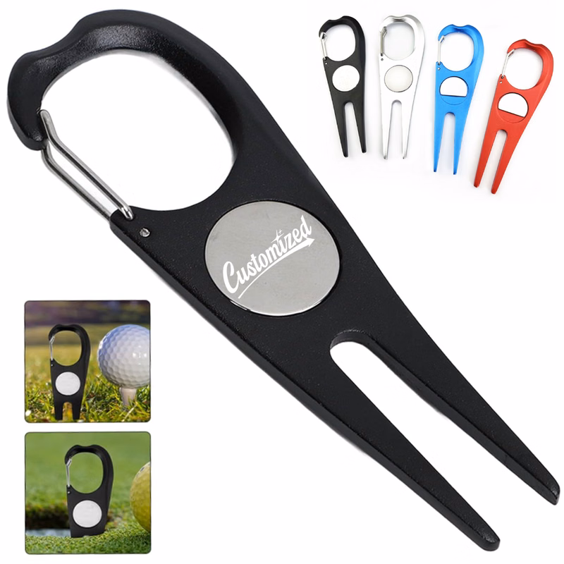 Golf Divot Tool with Bottle Opener and Carabiner Clip