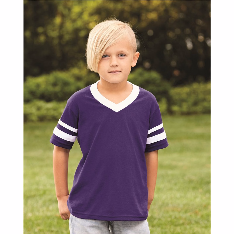 Youth V-Neck Jersey with Striped Sleeves - 361