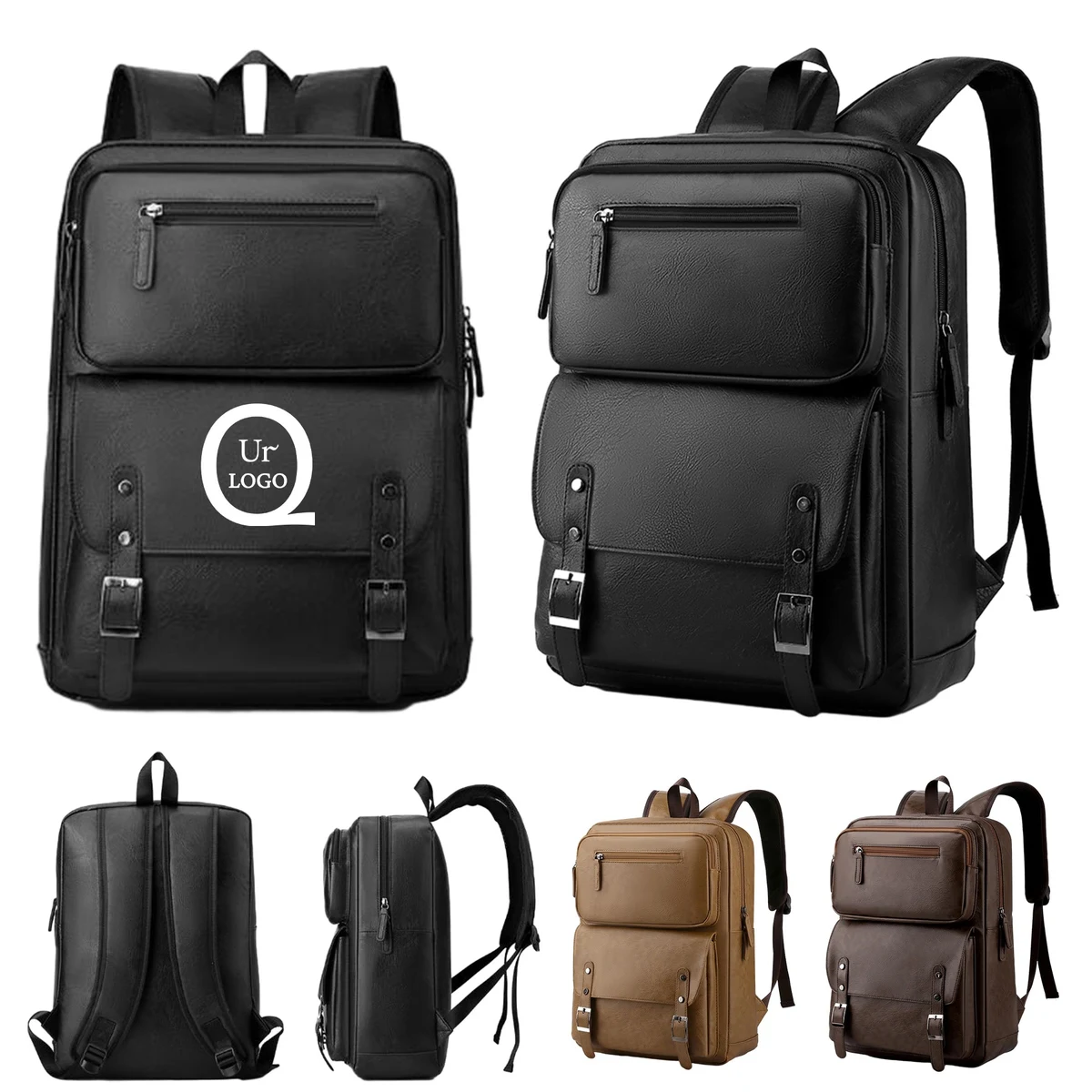 Large Capacity Soft Pu Leather Laptop Travel Backpack 1