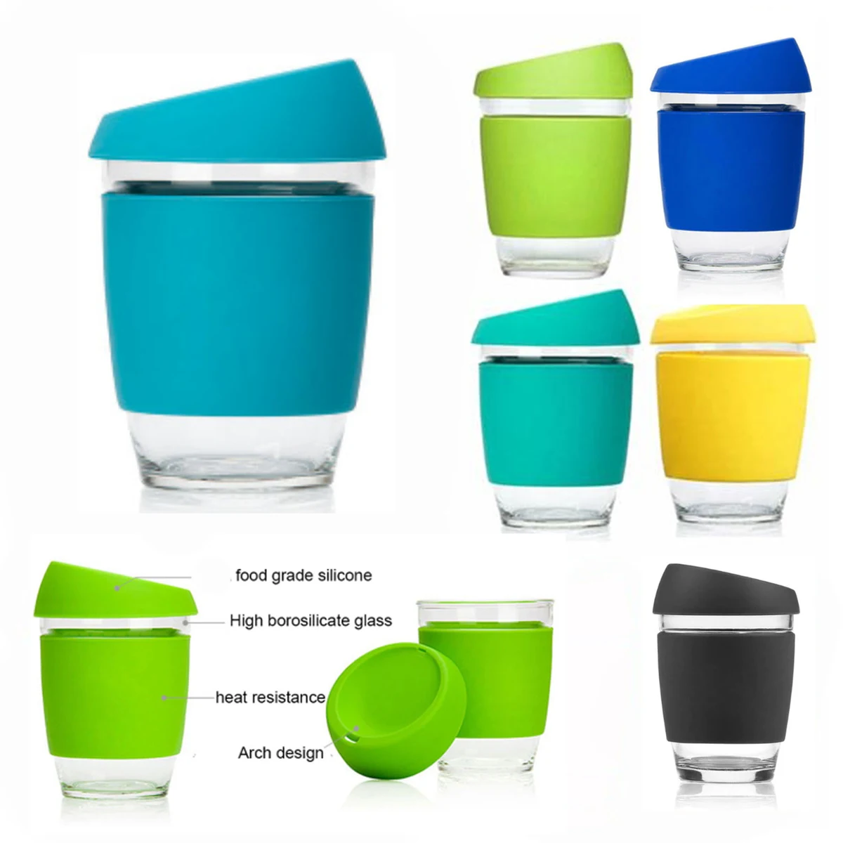 12oz Glass Coffee Cup w/ Lid 1