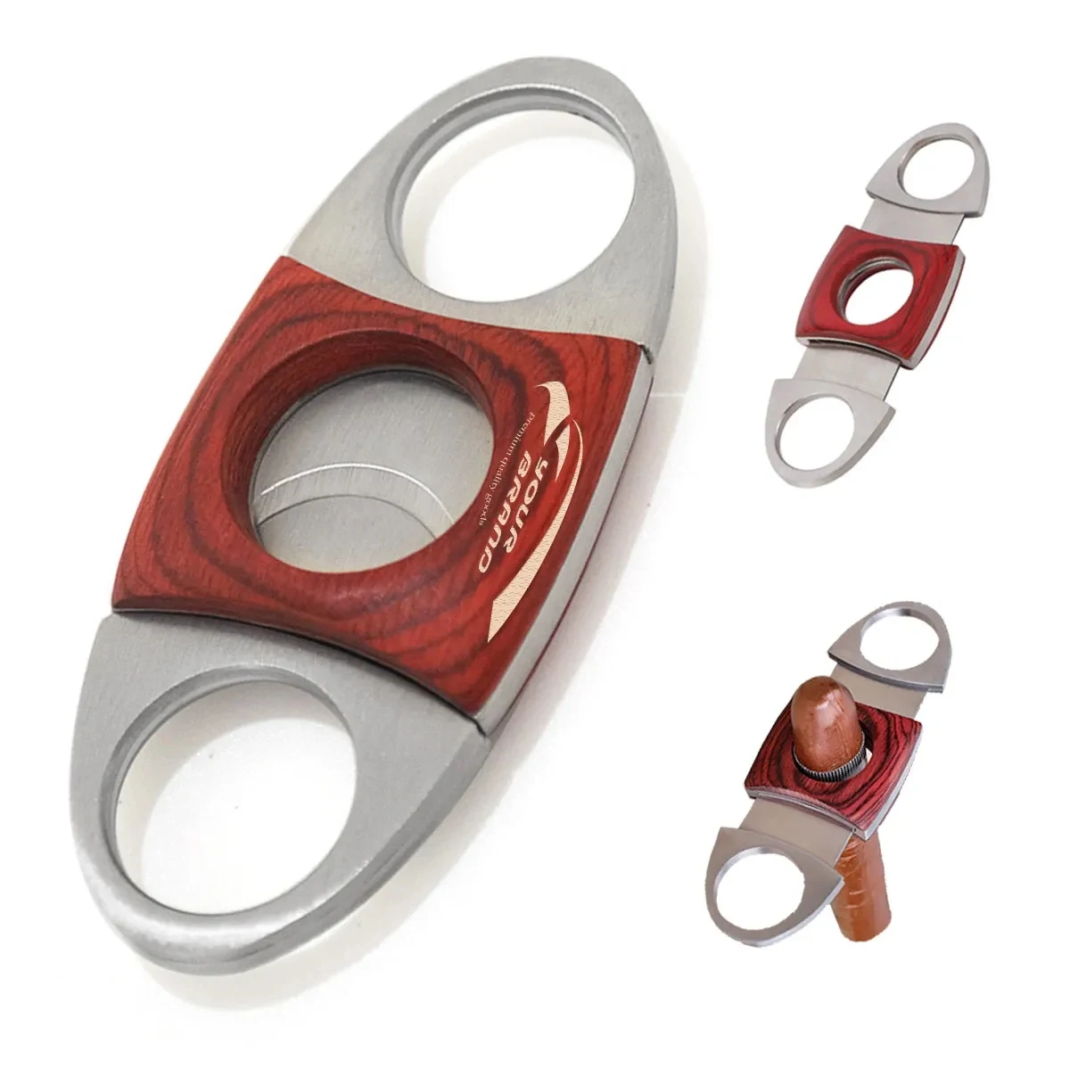 Stainless Steel Red Wood Double Cut Blade Cigar Cutter 1