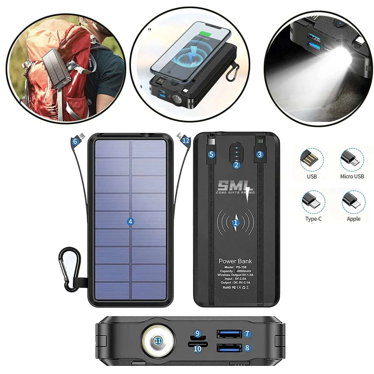 20,000 mAh Solar Wireless Charging Bank With Flashlight 1