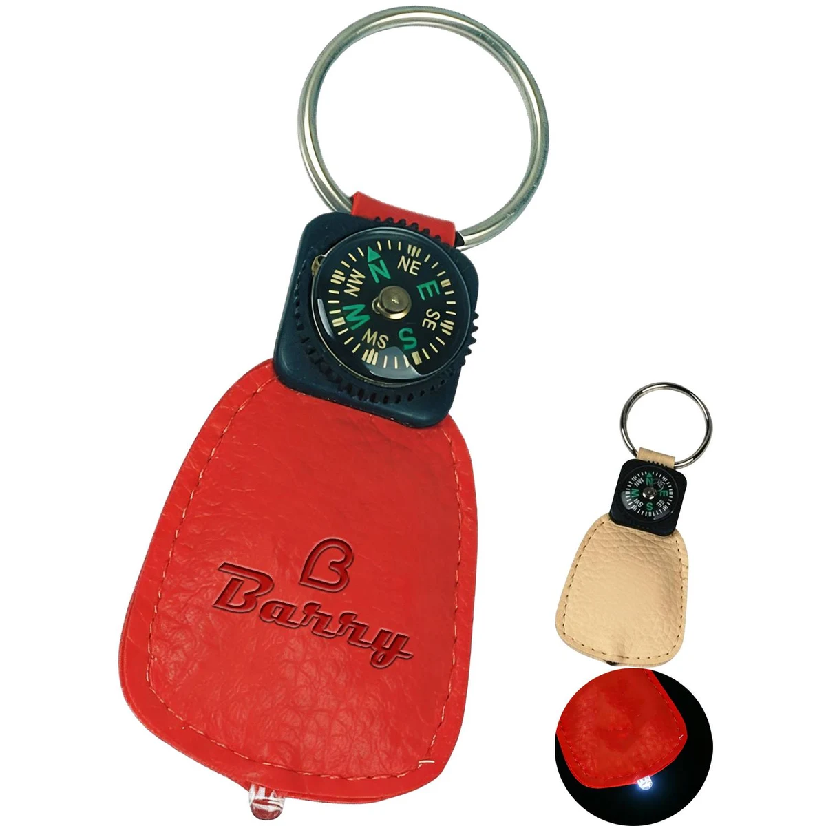 Compass PU Leather Keychain w/ LED 1