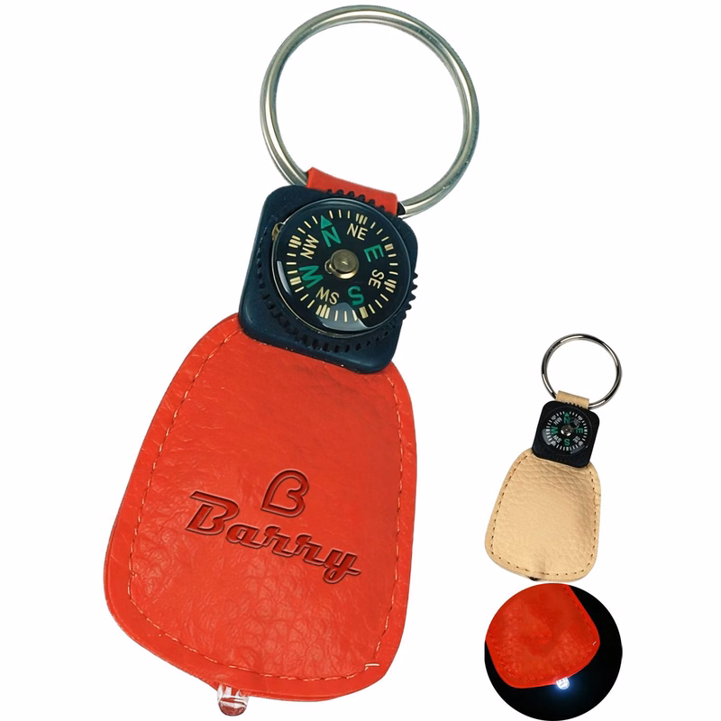 Compass PU Leather Keychain w/ LED