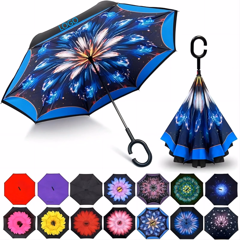 MOQ 50 Windproof Double Layer Folding Inverted Umbrella