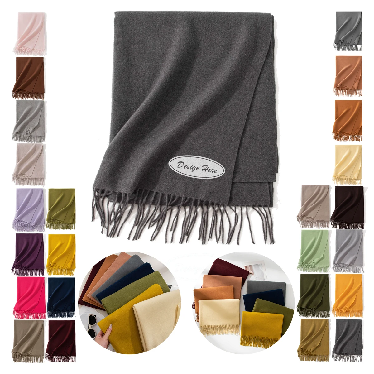 MOQ 50pcs Elegant Branded Fringe Scarf 1