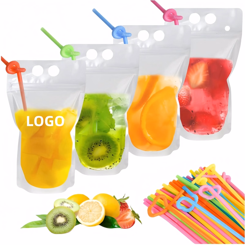 Clear Drink Pouches with Straws
