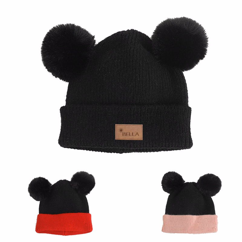 Double ball wool cap beanie for children