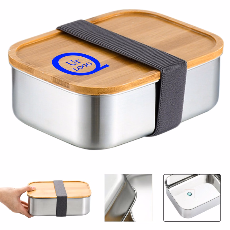 Stainless Steel Lunch Box W/ Wood Lid