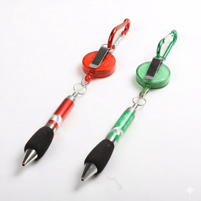 Retractable Soft Grip Metal Pen With Carabiner