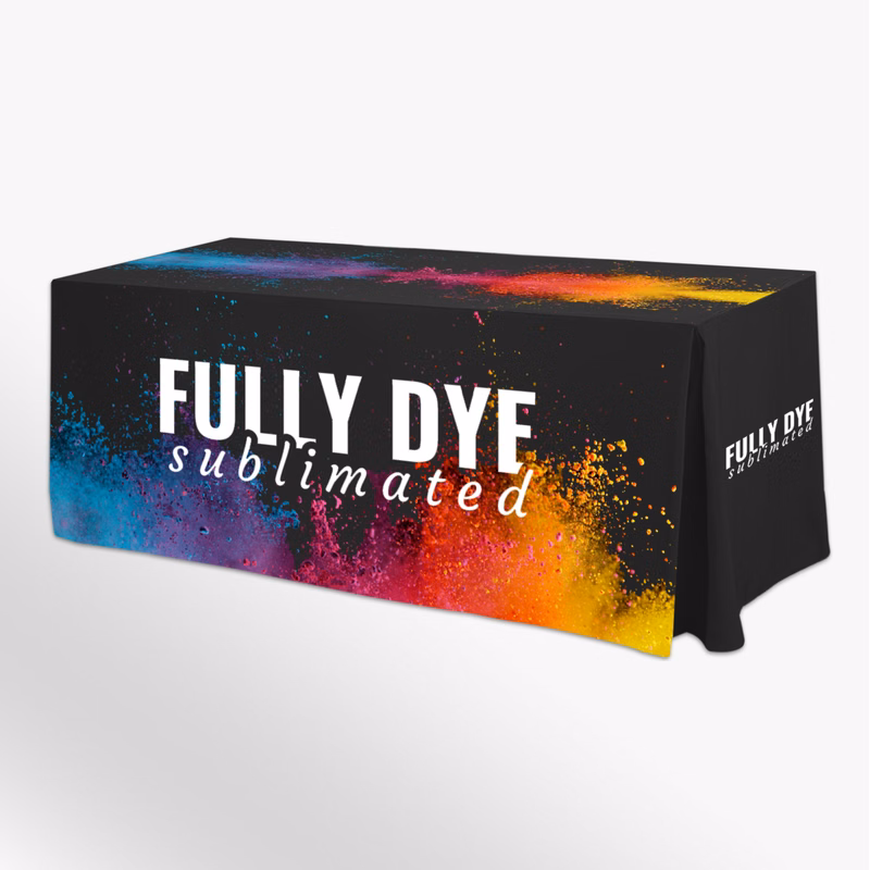 4' Fitted Table Cover, Corner Pleats - Fully Dye Sublimated (18" width table)