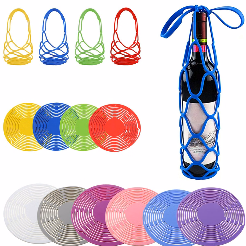 Wine Gift Bag Mesh Tote Carrier Bag Silicone Folding Reusable Single Bottle Carrying Holder
