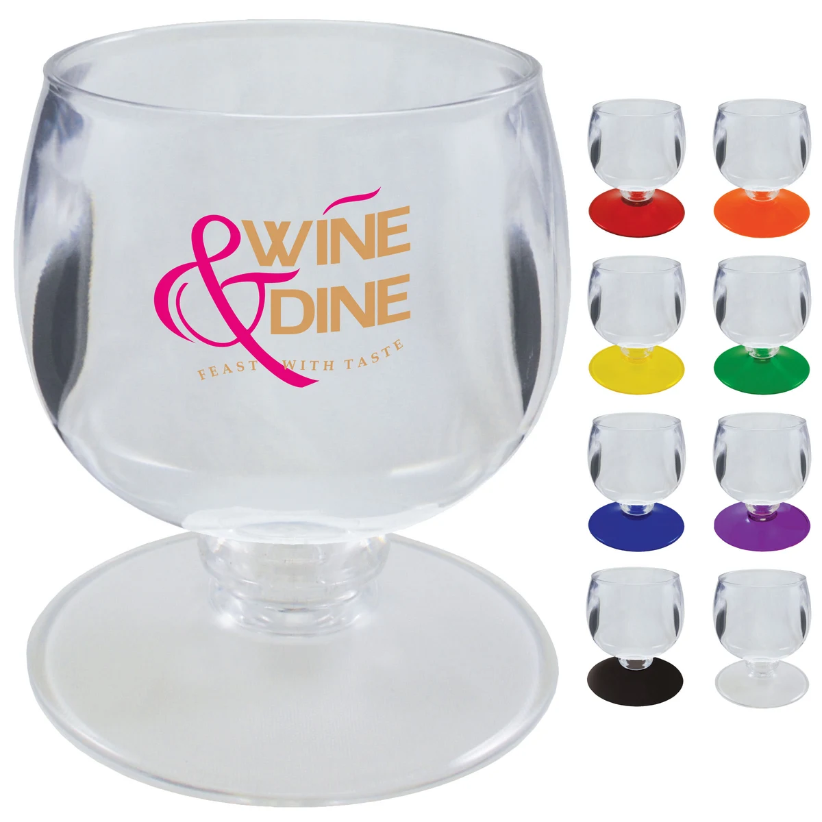 12oz Short Stem Plastic Wine Goblet with Your Choice of Base Color 1