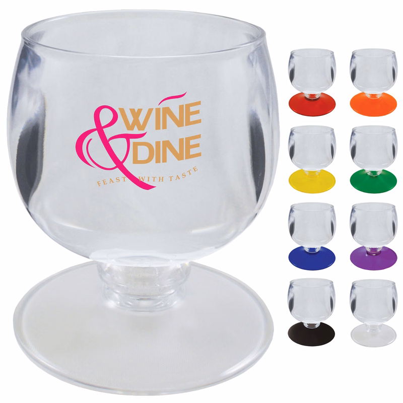 12oz Short Stem Plastic Wine Goblet with Your Choice of Base Color