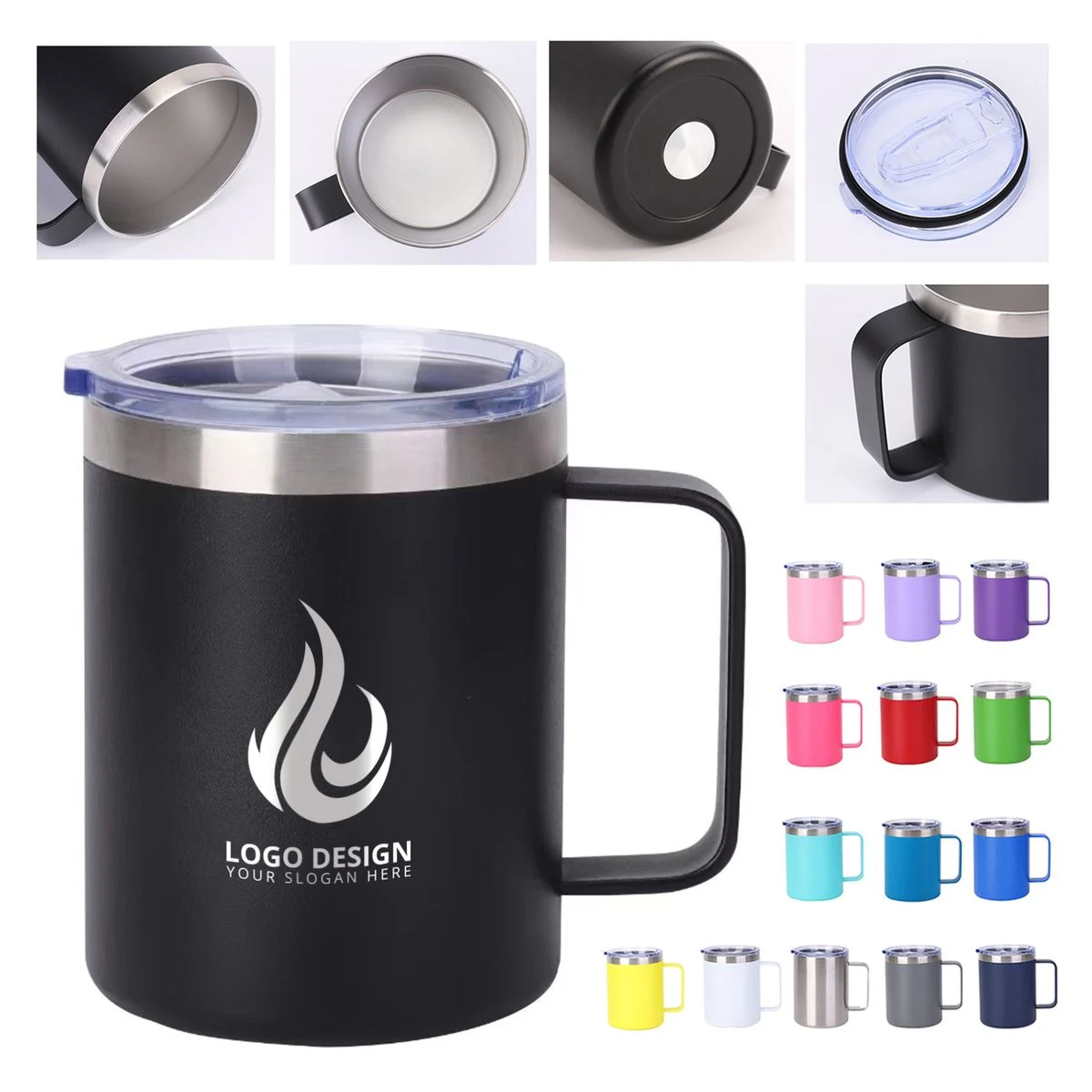 12 oz Insulated Coffee Mug Tumbler with Handle Sliding Lid 1