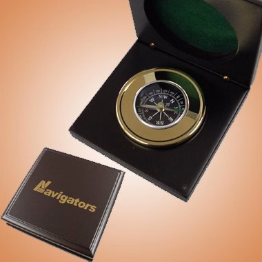 Brass Compass in Wooden Rosewood Box